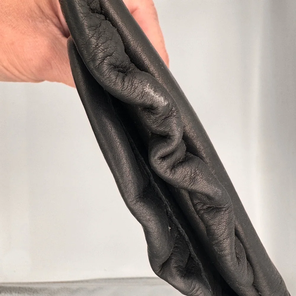 Treesje Leather Flap Clutch 80s‎ Inspired Handbag Black Ruffle Evening Bag